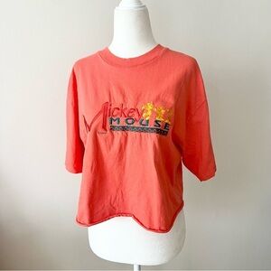 Vintage Disney Mickey Mouse Embroidered Coral Cropped Tee